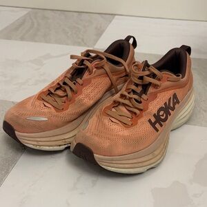 Hoka Peach and Brown Athletic Shoes